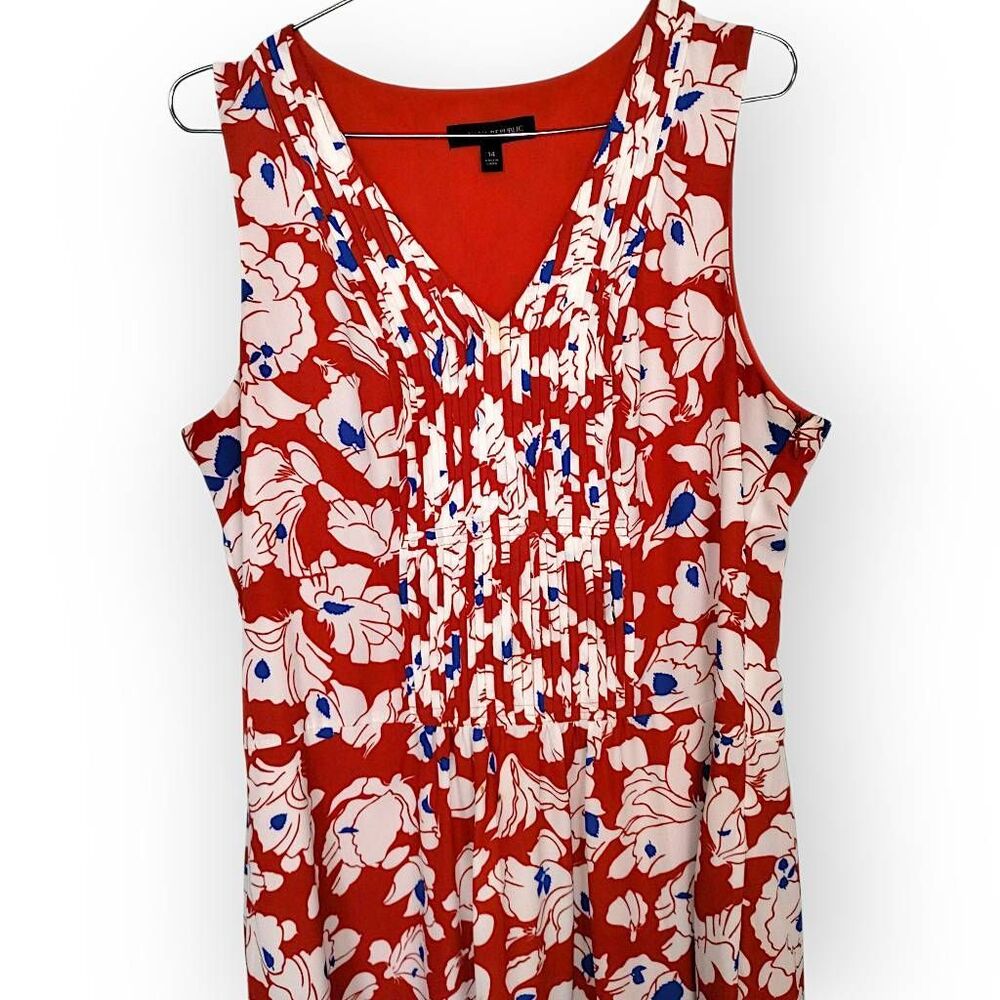 Banana Republic Womens Red Floral‎ Pintuck Pleated Sleeveless V-Neck Dress 14 - Picture 12 of 13